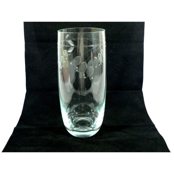 Vase Etched Cylinder Clear Crystal Floral Design Vintage 10.75" - Picture 13 of 13